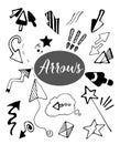 Vector set, doodle arrows of different shapes. Royalty Free Stock Photo